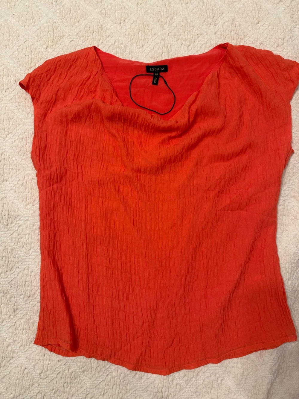 Escada Vibrant Coral - Silk -Lightweight Cowl-Neck Blouse